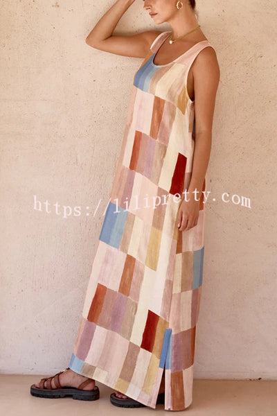 Geometric Print Wide Strap Slit Casual Resort Maxi Dress