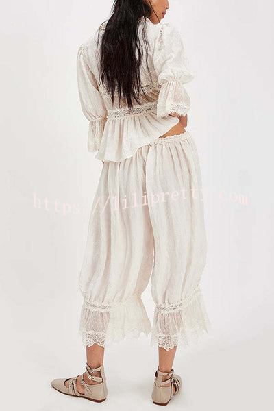 Pastoral Style Elastic Waist Lace Hem Bloomer Pants