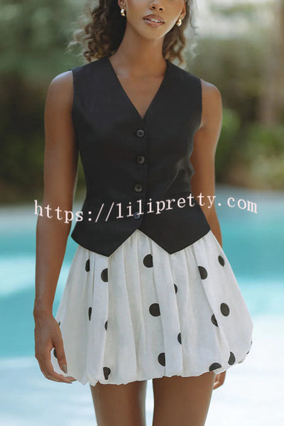 Gabby Linen Blend Solid Button Up Back Tie-up Loose Vest