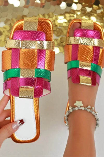 Stylish Multi-color Patchwork Square-toe Casual Flat Shoes
