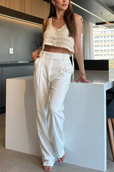 Solid Color V-neck Sleeveless Casual Openwork Knitted Vest