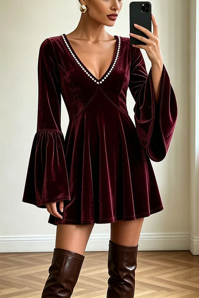 Vintage-Inspired Pearl Velvet Swing Dress