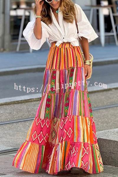 Special Printed Elastic Waist Loose Large Hem Skirt
