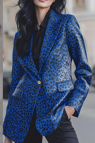 Fashionable Leopard Print Lapel Long-sleeved Blazer