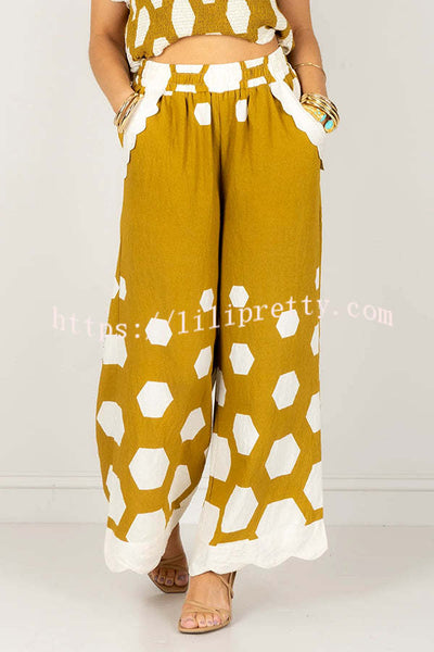 Tied To Charm Polka Dot Smocked Short Sleeve Top And Elastic Waist Pocket Loose Pants Set