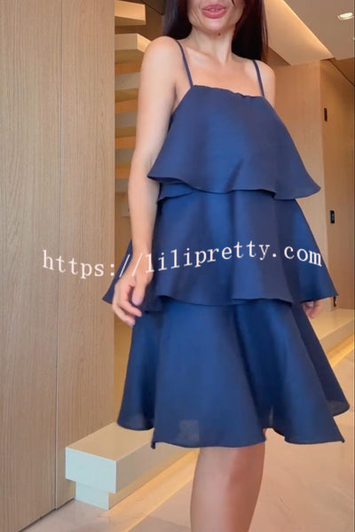 Sunlit Horizon Linen Blend Tiered Slip Square Neck A-line Mini Dress