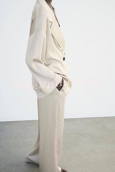 Fashionable Pleated Elastic Waist Tie Casual Pocket Wide-leg Pants