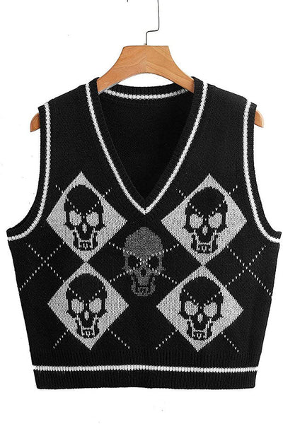 Halloween Skull Argyle Knit Sweater Vest