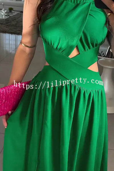 Solid Color Sexy Cross Tie Backless Maxi Dress