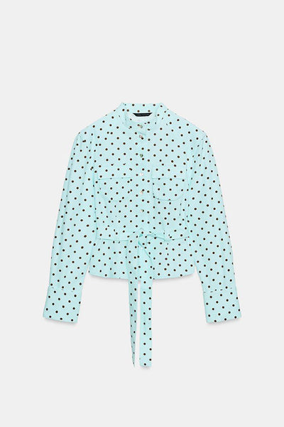 Trisha Linen Blend Polka Dot Stand Neck Belted Jacket and Low-Rise Pocket Mini Shorts Set
