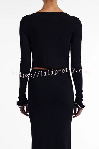 Fashion Ruffled Long-sleeved Tie-cropped Knitted Cardigan