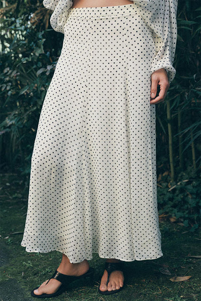 Seraphina Draped Bias-Cut Polka Dot Skirt