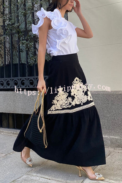 Kassidy Ethnic Embroidered Printed Elastic Waist Maxi Skirt