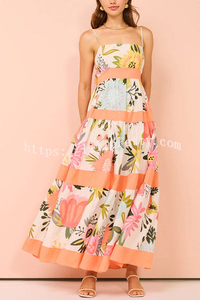 Summer Never Ends Linen Blend?Floral Print Back Tie-up Tiered Maxi Dress