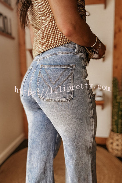 Fashion High Waist Pocket Casual Straight Jeans