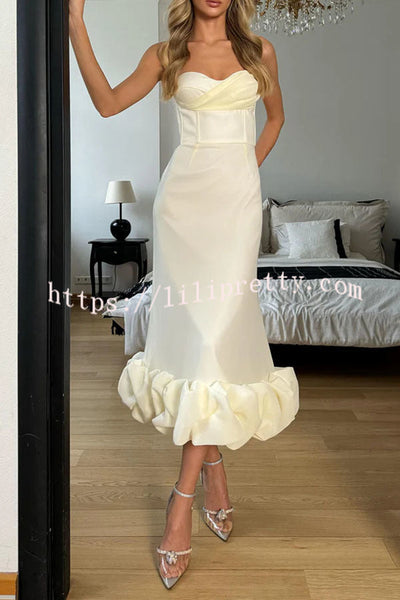 Dreamy and Romantic Ruched Bust Cloud Shape Hem Slip Midi Dress