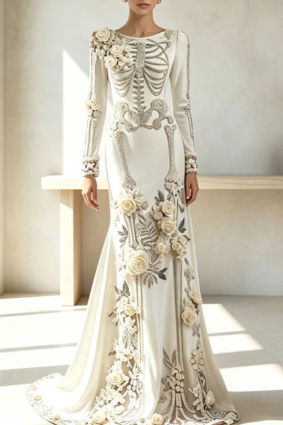 Luxury skull embroidered velvet dress