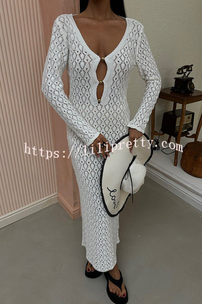 Fashion V-neck Long-sleeved Hollow Slim Maxi Dress