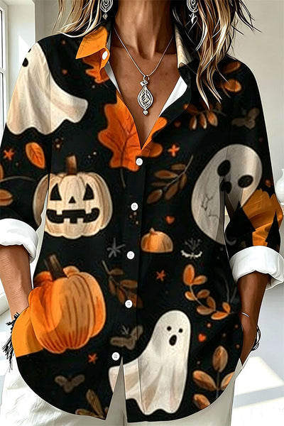 Halloween Ghost Pattern Casual Long Sleeve Top