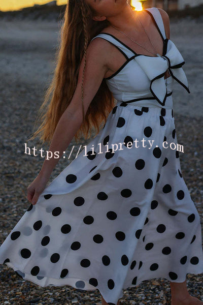 Bow Swimsuit and Elastic Waist Spotted One Piece Swimsuit + Skirt