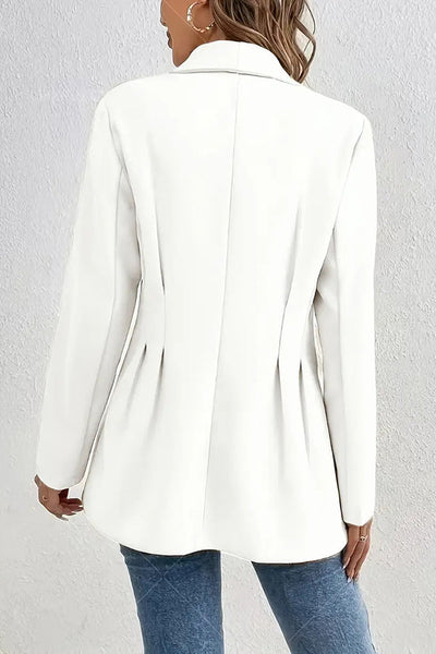 Solid Color Lapel Long Sleeve Elegant Pleated Waist Blazer