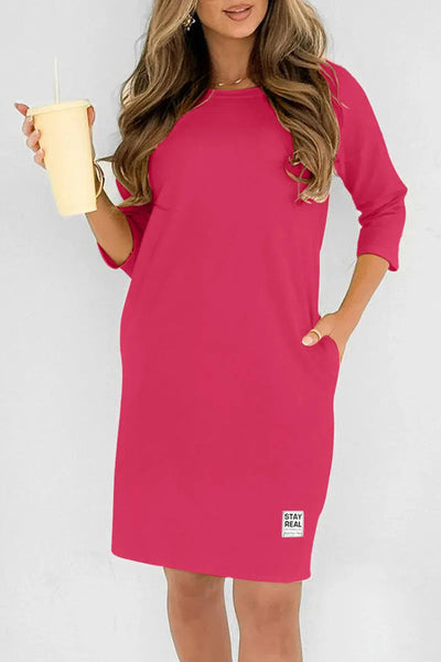 Solid Color Round Neck Long Sleeve Loose Casual Mini Dress