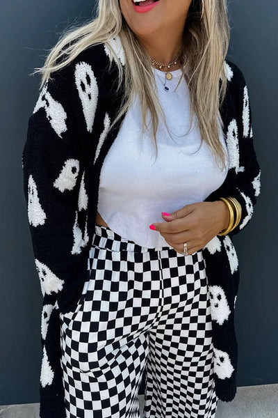 Halloween Ghost Pattern Casual Long Knit Sweater