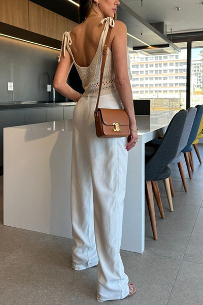 Solid Color V-neck Sleeveless Casual Openwork Knitted Vest