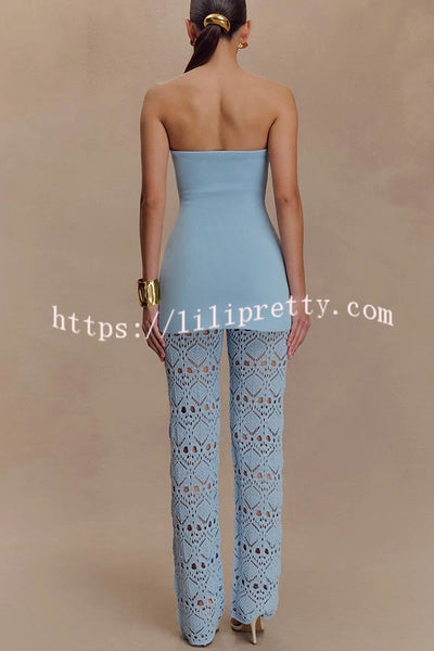 Trena Crochet Knit Hollow Mid Rise Stretch Wide Leg Pants
