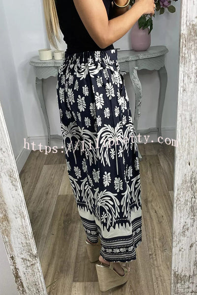 Unique Print Elastic Waist Loose Pocket Holiday Wide Leg Pants