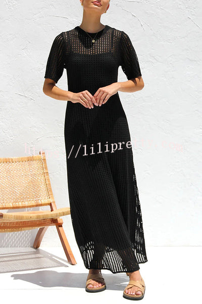 Sunkissed Shores Crochet Knit Short Sleeve Lightweight Maxi Dress(separate Slip)