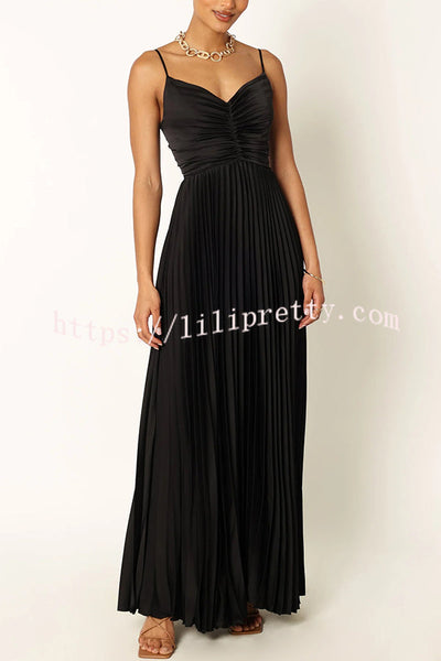 Catch The Light Satin Pleated V-neck Slip Maxi Dress