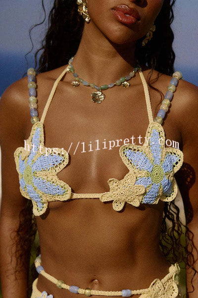 Reina knit crochet handmade flower Beaded strap stretch bralette