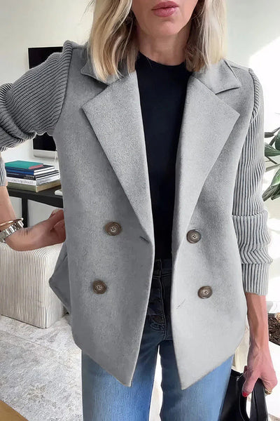 Fashion Lapel Stitching Long Sleeve Casual Button Loose Coat