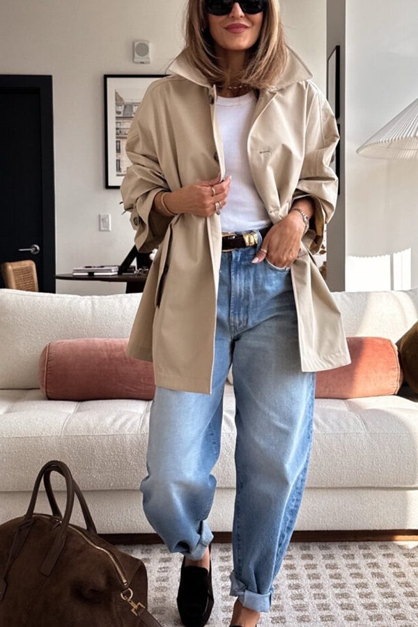 Timeless Fashion Button-breasted Wide Sleeve Pocket Twill A-line Jacket