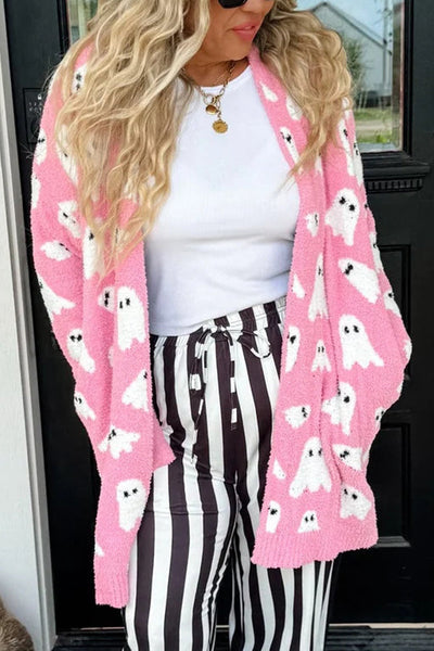 Halloween Ghost Pattern Casual Long Knit Sweater