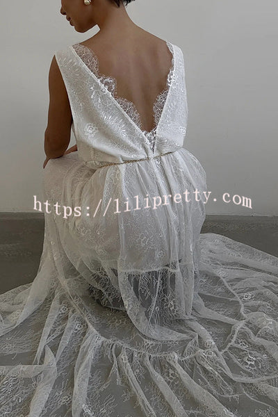 Fashionable Sheer Lace V-neck Backless Elegant Maxi Dress