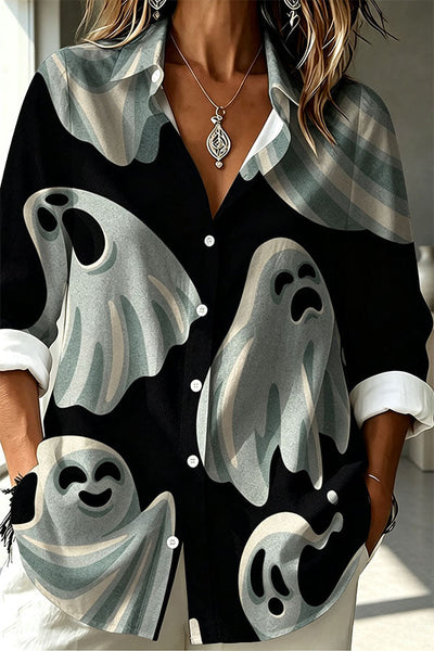 Halloween Ghost Pattern Casual Long Sleeve Top