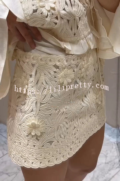 Fashion Floral Hollow Embroidery Slim Mini Skirt