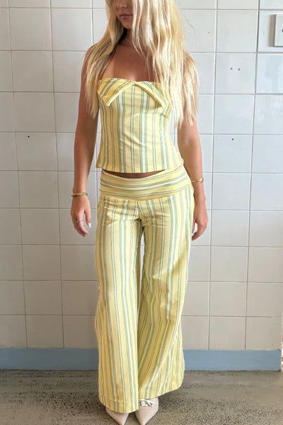 Striped Halter Top and Wide-leg Pants Set