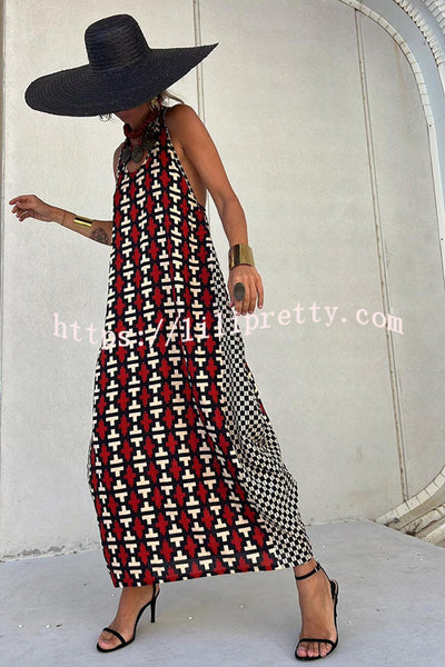 Lilipretty® Sunny Lady Ethnic Unique Print Lantern Cut Tank Maxi Dress