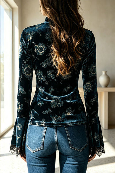 Opulent Midnight Floral Velvet Top