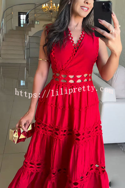 Eternal Grace Crochet Cutout Lace Trim A-line Maxi Dress