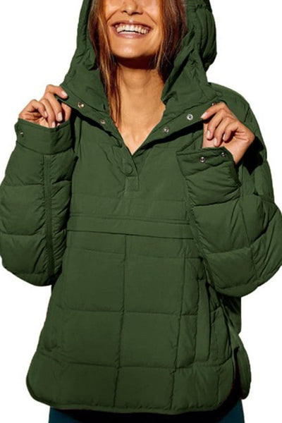Solid Color Hooded Long-sleeved Loose Pocket Padded Top