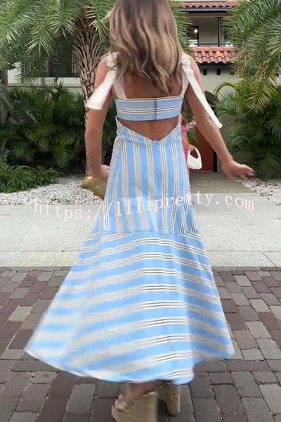 Talette Stripe Print Embroidered Wide Straps Back Cutout Maxi Dress
