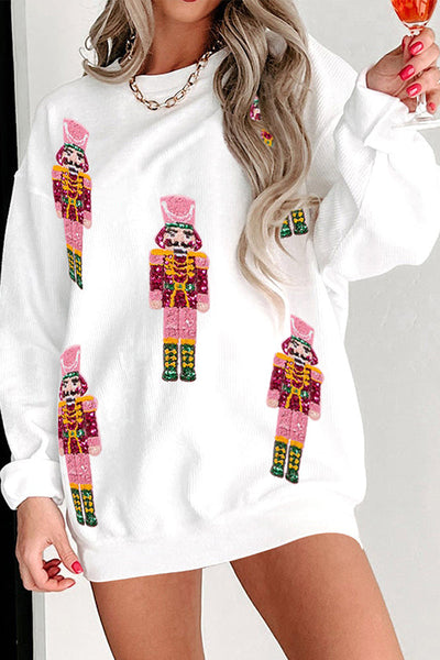 Christmas Soldier Sequin Loose Casual Long Sleeve Sweatshirt