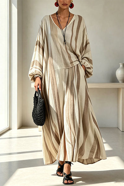 Vintage Striped Batwing Sleeve Long Set