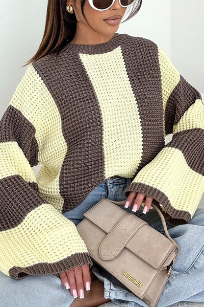 Fashionable Colorblock Loose Long-sleeved Casual Knitted Sweater