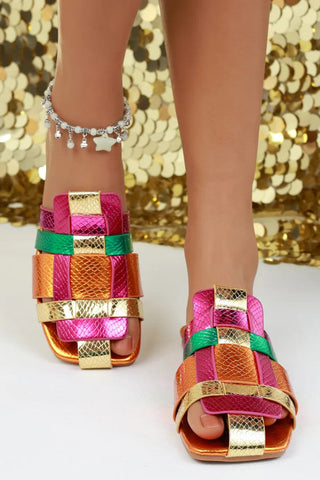 Stylish Multi-color Patchwork Square-toe Casual Flat Shoes