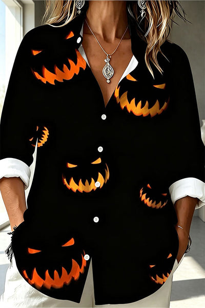 Halloween Shirt Featuring Evil Spirit and Jack-o'-lantern Patterns